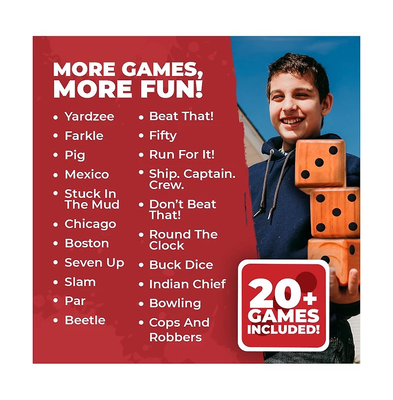 Swooc Games - Yardzee, Farkle & 20+ Classic Red Shaker Edition (All Weather) with Collapsible Bucket, Lid Score Cards