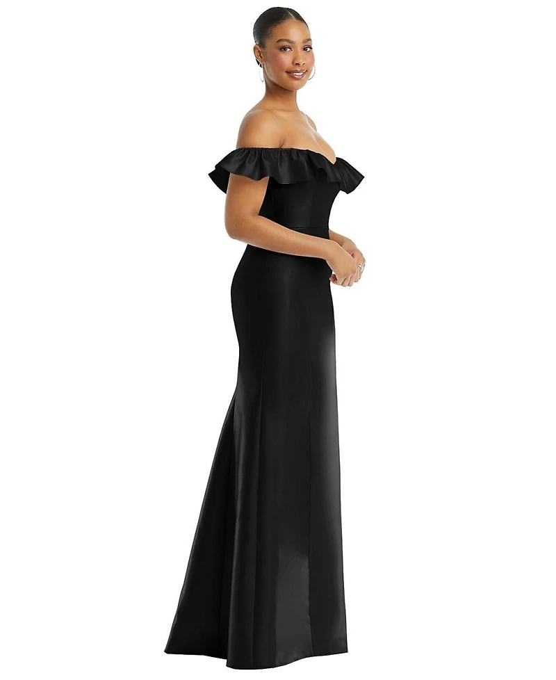 Alfred Sung Women's Off-the-Shoulder Ruffle Neck Satin Trumpet Gown
