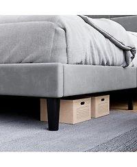 gaomon Bed Frame, Full Bed Frame Upholstered Platform with Square Velvet Headboard, Wooden Slats Support