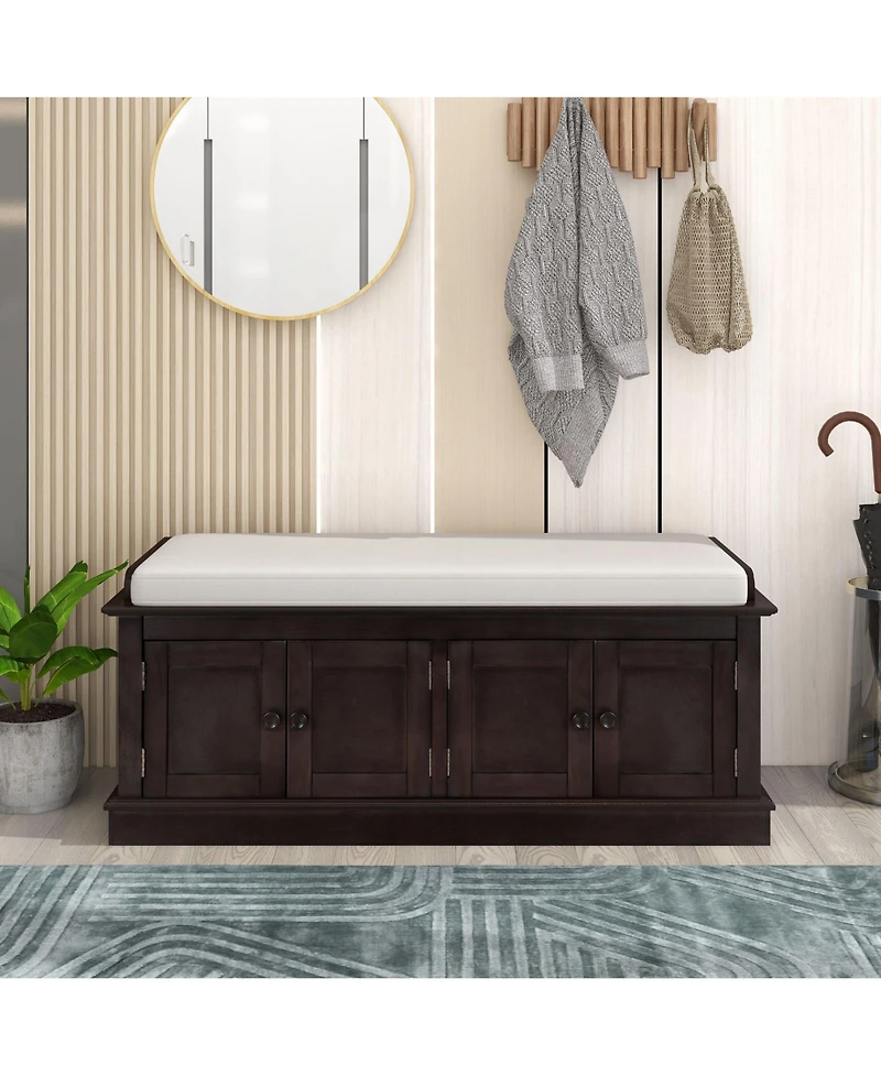 Multi-Use Storage Bench – 4-Door Organizer Cabinet with Shelves for Hallway, Bedroom, or Mudroom