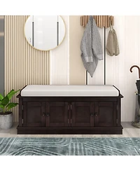 Multi-Use Storage Bench – 4-Door Organizer Cabinet with Shelves for Hallway, Bedroom, or Mudroom