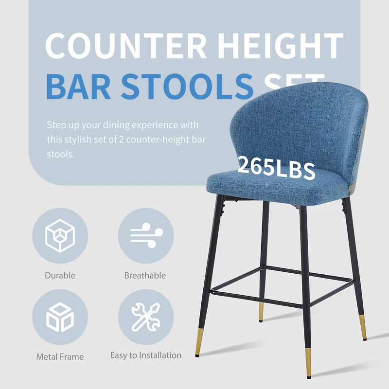 Streamdale Furniture Counter Height Bar Stools Set of 2, Jacquard Upholstered Bar Chairs, Metal Footrest and Frame for Kitchen,Dining Room,28"H S