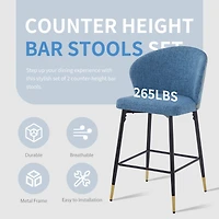 Streamdale Furniture Counter Height Bar Stools Set of 2, Jacquard Upholstered Bar Chairs, Metal Footrest and Frame for Kitchen,Dining Room,28"H S