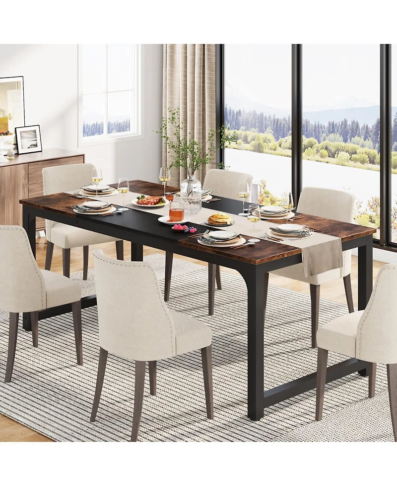 Tribesigns 71"x31.5" Dining Table, Industrial for 6-8 Person, Rectangular Dinner Table for Dining Room Kitchen Living Room, with Heavy Duty Metal Legs