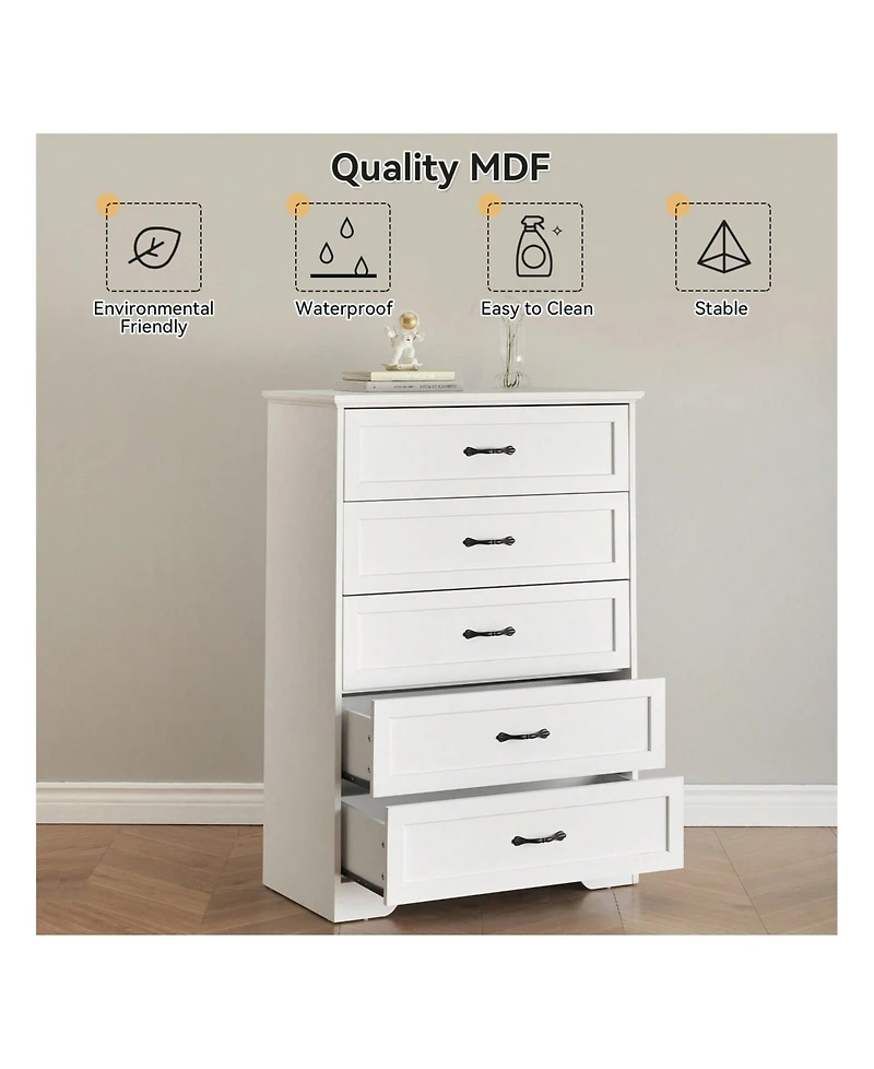 Modern 5 Drawers Dresser, Chest Of Drawers Closet Organizers And Storage Clothes, Modern Dressers For Closet Living Room, Kids Bedroom (5 Drawers Dres
