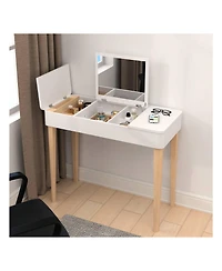 gaomon Vanity Table With Flip Top Mirror,Wooden Makeup Dressing Table,Flip Top Makeup Vanity Table With Double Door Compartment,Writing Desk & Dresser