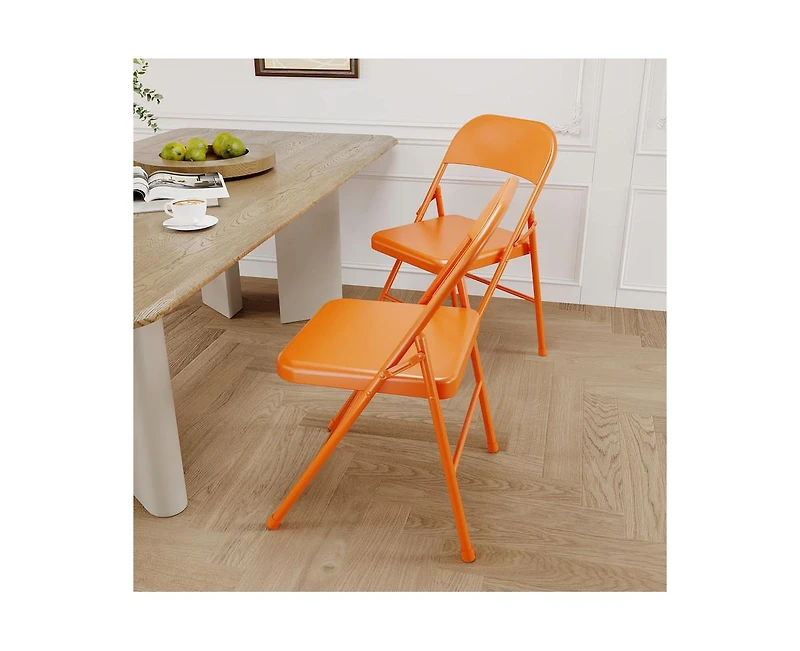 Dining Chairs Set of 4, Foldable Dining Chairs with Metal Frame Hold Up to 350 Pounds, Portable Orange Kitchen Chair Suitable for Dining Room, Living