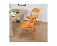 Dining Chairs Set of 4, Foldable Dining Chairs with Metal Frame Hold Up to 350 Pounds, Portable Orange Kitchen Chair Suitable for Dining Room, Living