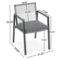Streamdale Furniture Outdoor Dining Set, Aluminum Dining Chair Set of 6 with Rope + Aluminum Dining Table, Gray+Black