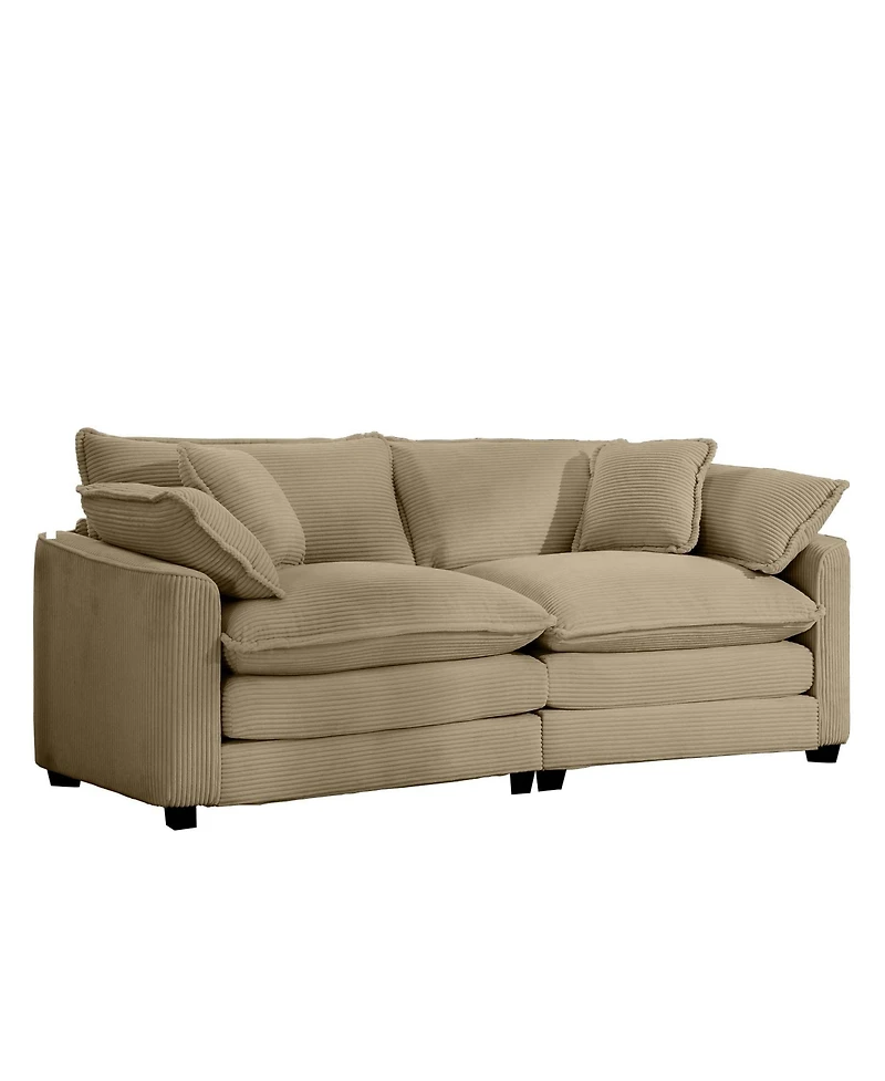 Streamdale Furniture Modern Fabric Living Room Sofa with 4 Pillows Upholstered Large Deep Seating Loveseat, Tan Corduroy