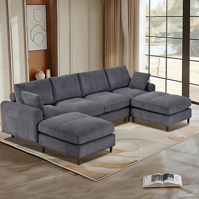 Streamdale Gray 6-Seat Convertible Corduroy Sectional Sofa