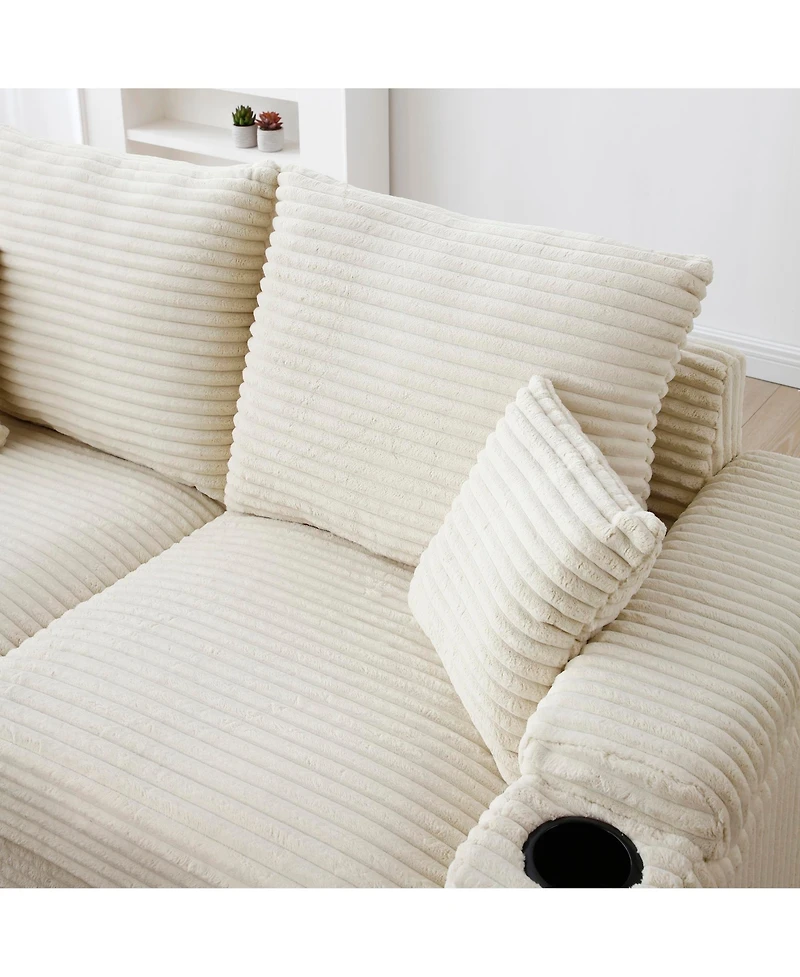 Streamdale Corduroy Modular Loveseat with Ottomans and Pillows