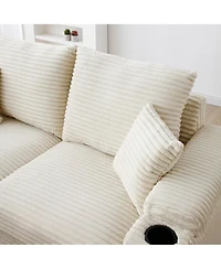 Streamdale Corduroy Modular Loveseat with Ottomans and Pillows