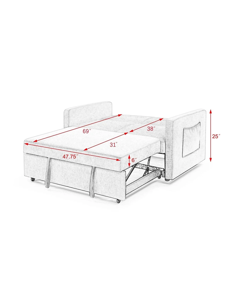 Loveseats Sofa Bed with Pull-out Bed,Adjsutable Back and Two Arm Pocket-Dark grey(54.5"x33"x31.5")