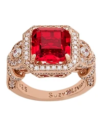 Suzy Levian Sterling Silver Asscher Cut Cubic Zirconia French Filigree Ring
