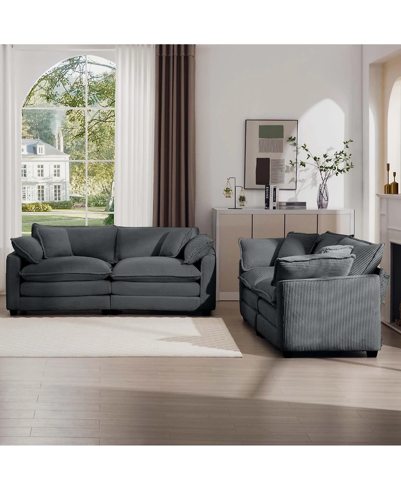 Streamdale Furniture Modern Fabric Living Room Sofa Two Piece Set, Two 2-Seater Sofas with 8 Cushion Upholstery Large Deep Seat Recliner