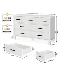 Vintage Dresser For Bedroom With 7 Drawers, Vintage Design Wood Drawer Dresser Chest Of Drawers For Closet, Living Room, Hallway, Nursery, Kids Bedroo