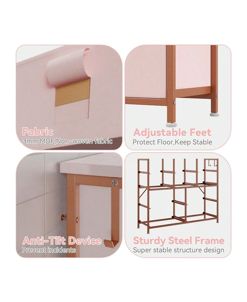 Dresser For Bedroom, 10 Drawers Fabric Storage Drawer, Dressers & Chest Of Drawers With Side Pockets, Hooks, Wood Tabletop For Closet, Living Room, Ha