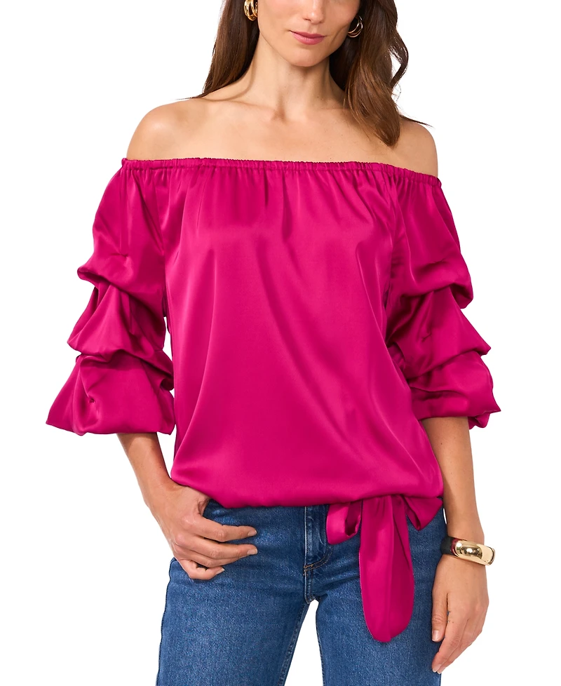 Vince Camuto Women's Off The Shoulder Bubble Sleeve Tie Front Blouse
