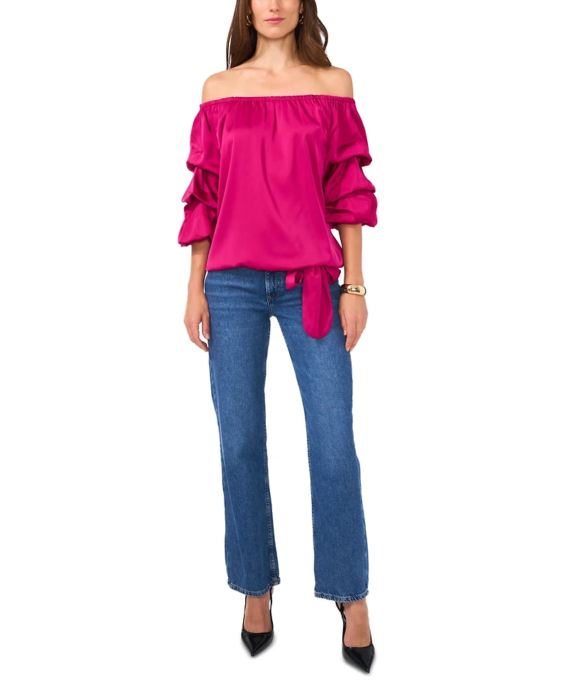 Vince Camuto Women's Off The Shoulder Bubble Sleeve Tie Front Blouse