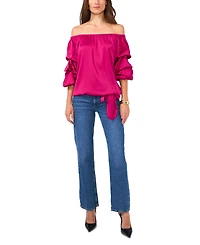 Vince Camuto Women's Off The Shoulder Bubble Sleeve Tie Front Blouse