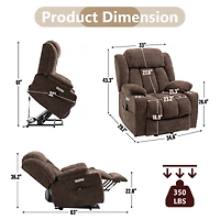 Up to 350 Lbs Power Lift Recliner Chair Heavy Duty Motion Mechanism with 8-Point Vibration Massage and Lumbar Heating