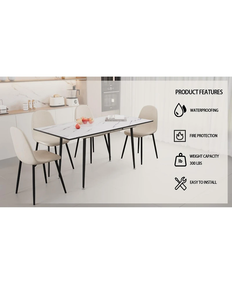 Streamdale Modern Dining Set White Table, Beige Chairs (4-Piece)
