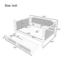 Streamdale Furniture Traditional Style Rattan Full Size Daybed with 2 Drawers for Limited Space, Guest Room, No Box Spring Needed,Antique Walnut