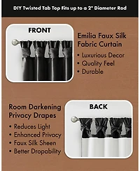 Madison Park Emilia Twist Tab Lined Window Curtain Panel, Single with Privacy Lining for Bedroom and Living Room, 84 inch length Curtai
