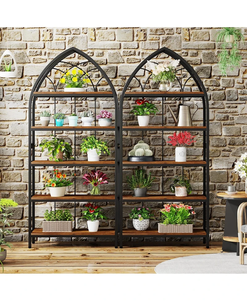 Tribesigns 74.8-Inch Tall Bookshelf Set of 2,5-Tier Bookshelf with Metal Frame,Curved Freestanding Display Shelf