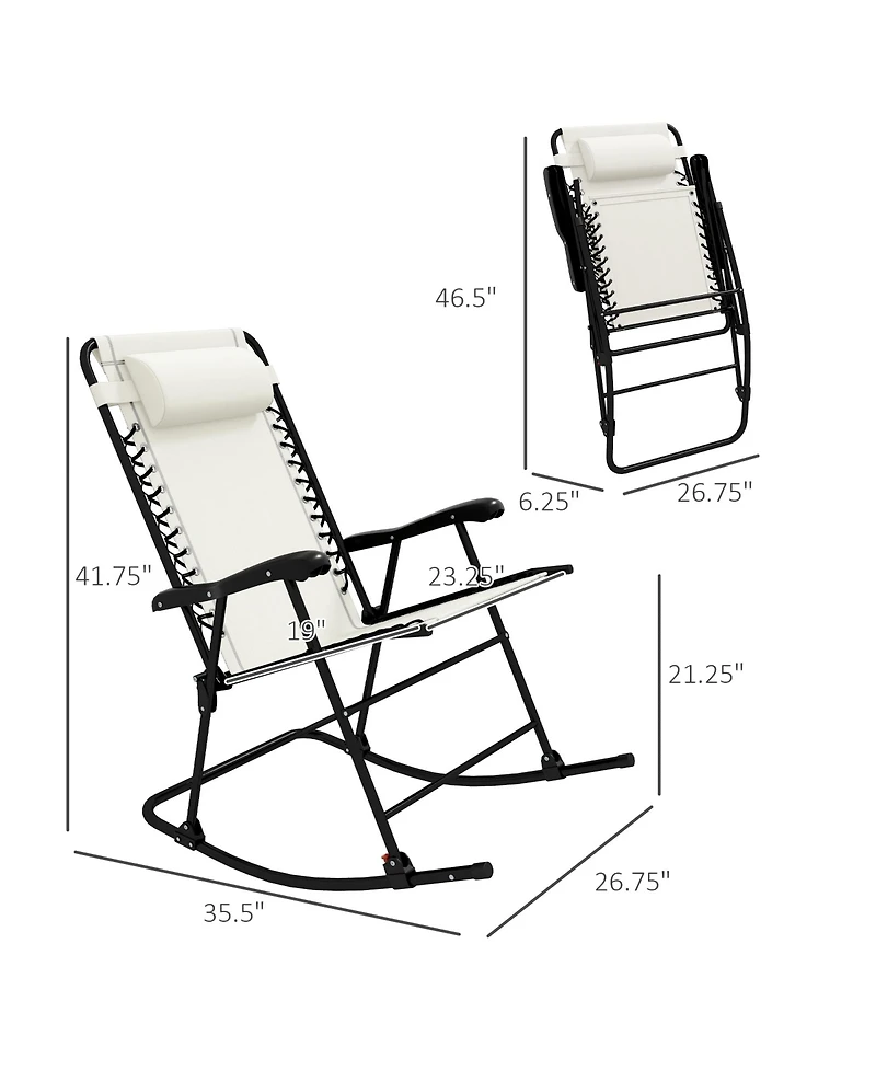 Outsunny Folding Outdoor Rocking Chair Set of 2 w/ Headrests,