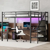 Streamdale Full Xl Loft Bed with L-Shaped Desk, Wardrobe, and Led