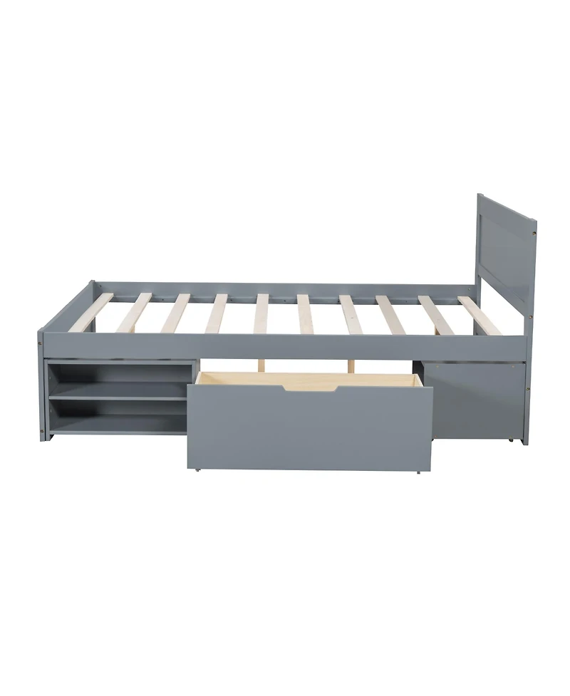Streamdale Full Size Platform Bed With Drawer And Two Shelves, Gray