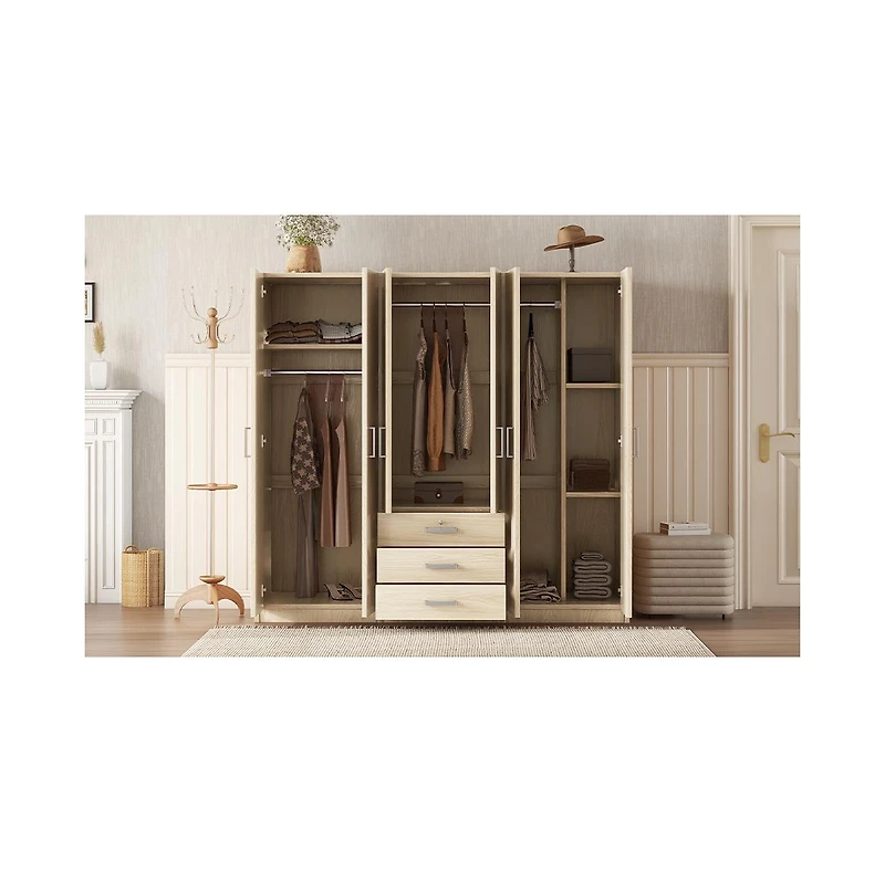 Streamdale Furniture 6-Doors Wooden Wardrobe Storage for Bedroom, with Big Drawers