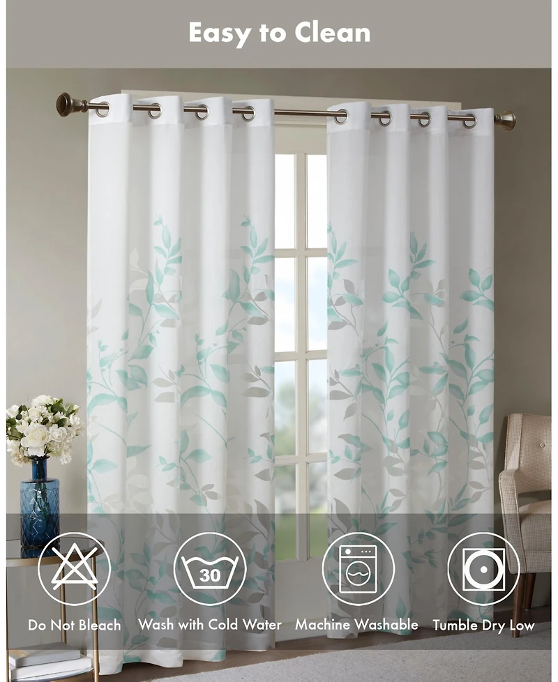 Cecily Burnout Printed sheer Window Curtain, 95 inches long Single Curtain Panel, Width 50 curtains for Bedroom and Living Room, Easy To H