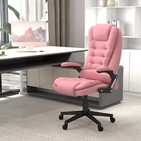 High Back Vibration Massage Office Chair with 6 Vibration Points, Heated Reclining Pu Leather Computer Chair with Armrest and Remote, Pink