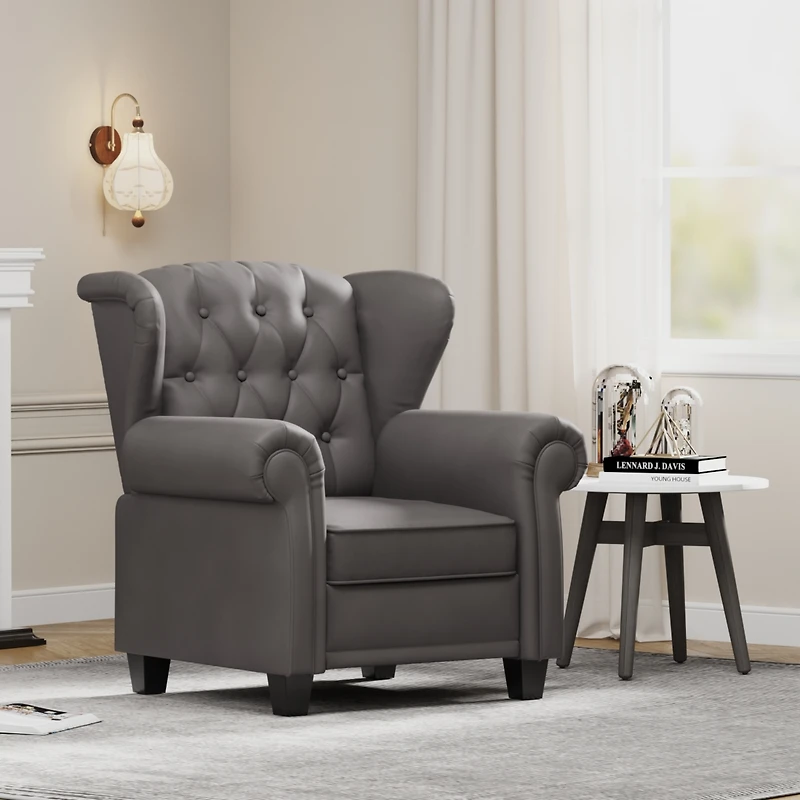 Modern Tufted Push Back Armchair Technical Leather Chair, Adjustable Single Sofa Chair with Sturdy Wood Legs for Bedroom, Living Room, Small Space(Col