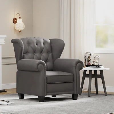 Modern Tufted Push Back Armchair Technical Leather Chair, Adjustable Single Sofa Chair with Sturdy Wood Legs for Bedroom, Living Room, Small Space(Col