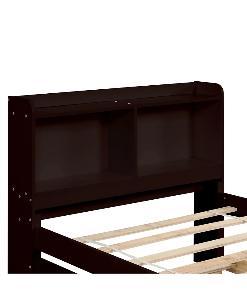 Slickblue Twin Bed with Trundle and Bookcase - Space-Saving Bedroom Furniture for Sleepovers and Storage