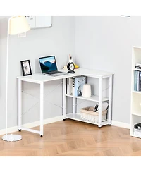 Homcom L-Shaped Computer Desk with 2 Side Shelves and Steel Frame,
