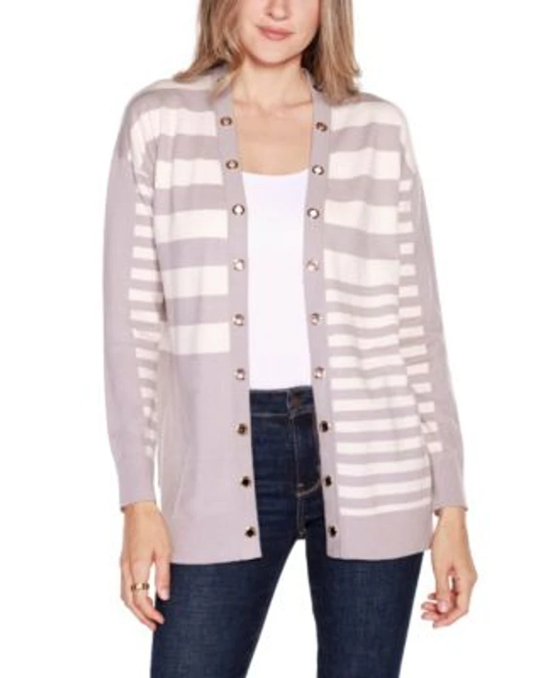Belldini Womens Black Label Colorblocked Open Front Cardigan Sweater