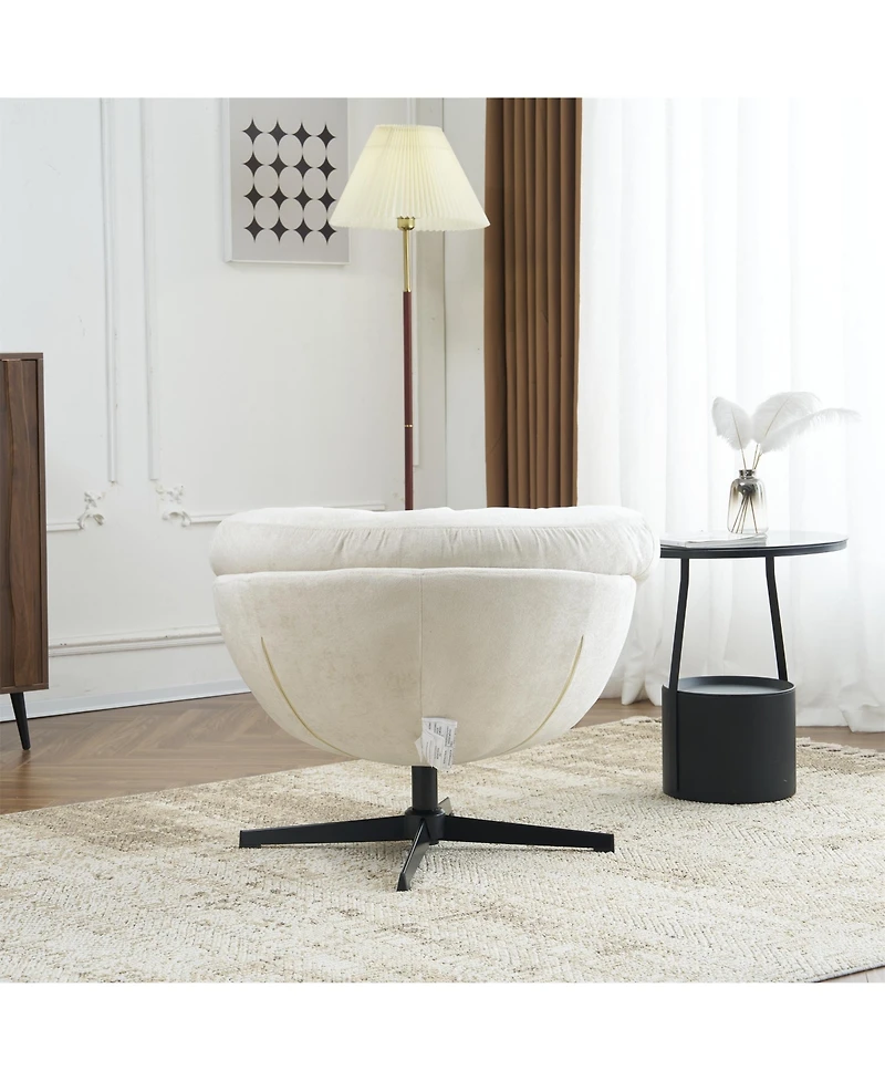 Chenille Upholstered 360° Swivel Club Chair/Accent Chair with Removable Cushion, Round Office Chair with Black Metal Base, Cotton Material, Livin