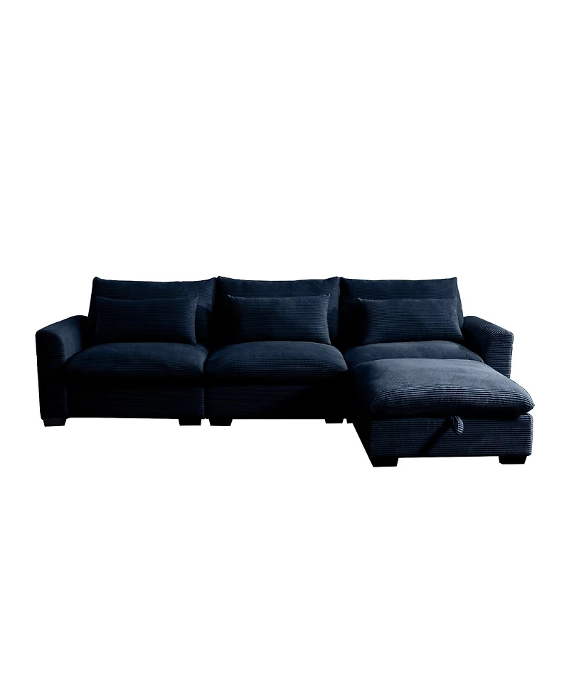 Streamdale Furniture Corduroy Sectional Sofa, L Shaped Couch with Storage Footstool and 3 Pillow, Sectional Couch for Living Room Apartment