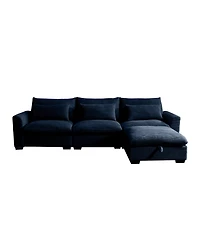 Streamdale Furniture Corduroy Sectional Sofa, L Shaped Couch with Storage Footstool and 3 Pillow, Sectional Couch for Living Room Apartment