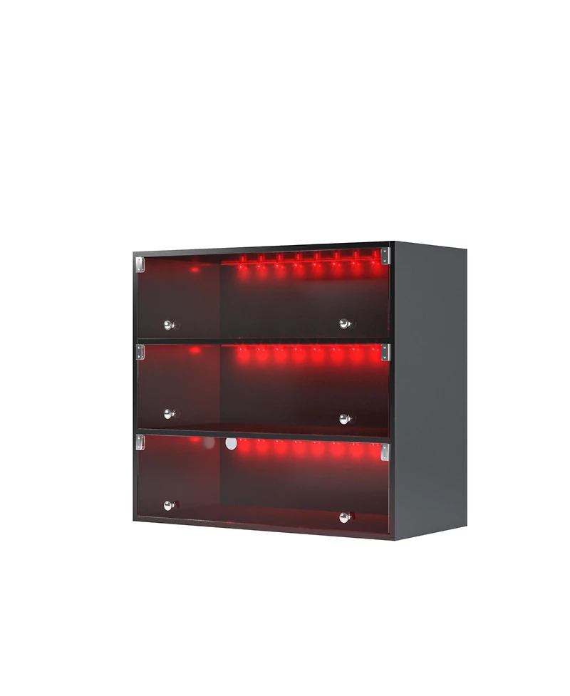 Streamdale Furniture Black Led light shoe box three layers with glass doors