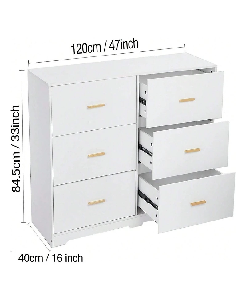 gaomon 6-Drawer Dresser, Retro Chest Of Drawers With Metal Handle, Modern Double Dresser- Large Storage Cabinet For Bedroom