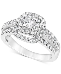 Diamond Princess & Round Cluster Ring (1 ct. t.w.) in 10k White Gold