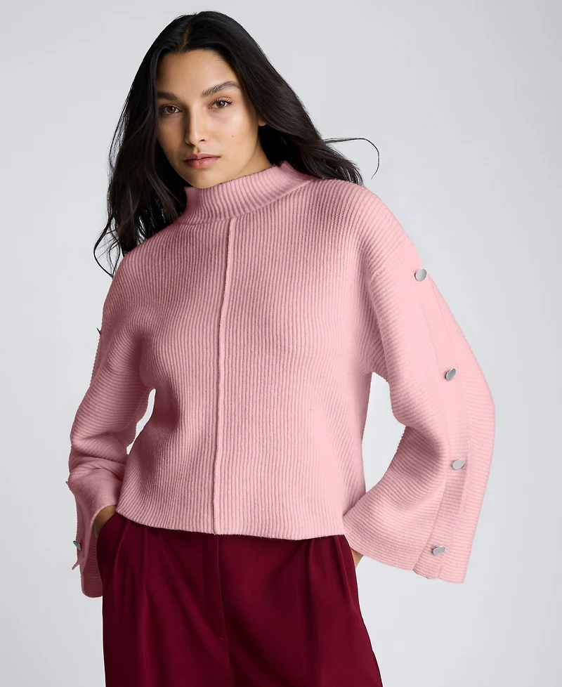 Kenneth Cole Women's Button-Sleeve Mock Neck Sweater