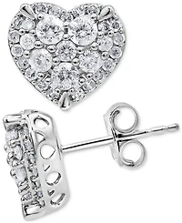 Diamond Heart Cluster Stud Earrings (1 ct. t.w.) in 14k White Gold