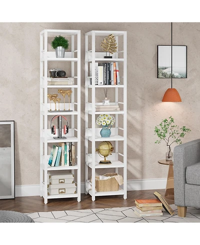 Tribesigns 75 Inch Tall Narrow Bookshelf Storage Rack Set of 2, Etagere Shelves Display Stand for Small Spaces,6-Tier Corner Shelf